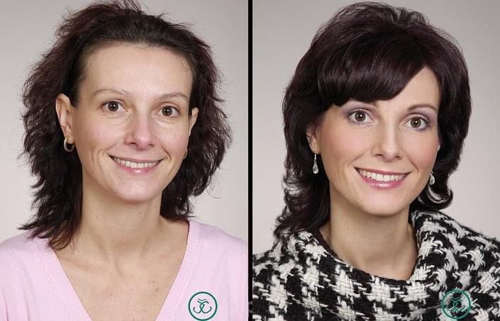 Proměna vizáže klientky před a po – Ateliér proměn Litoměřice